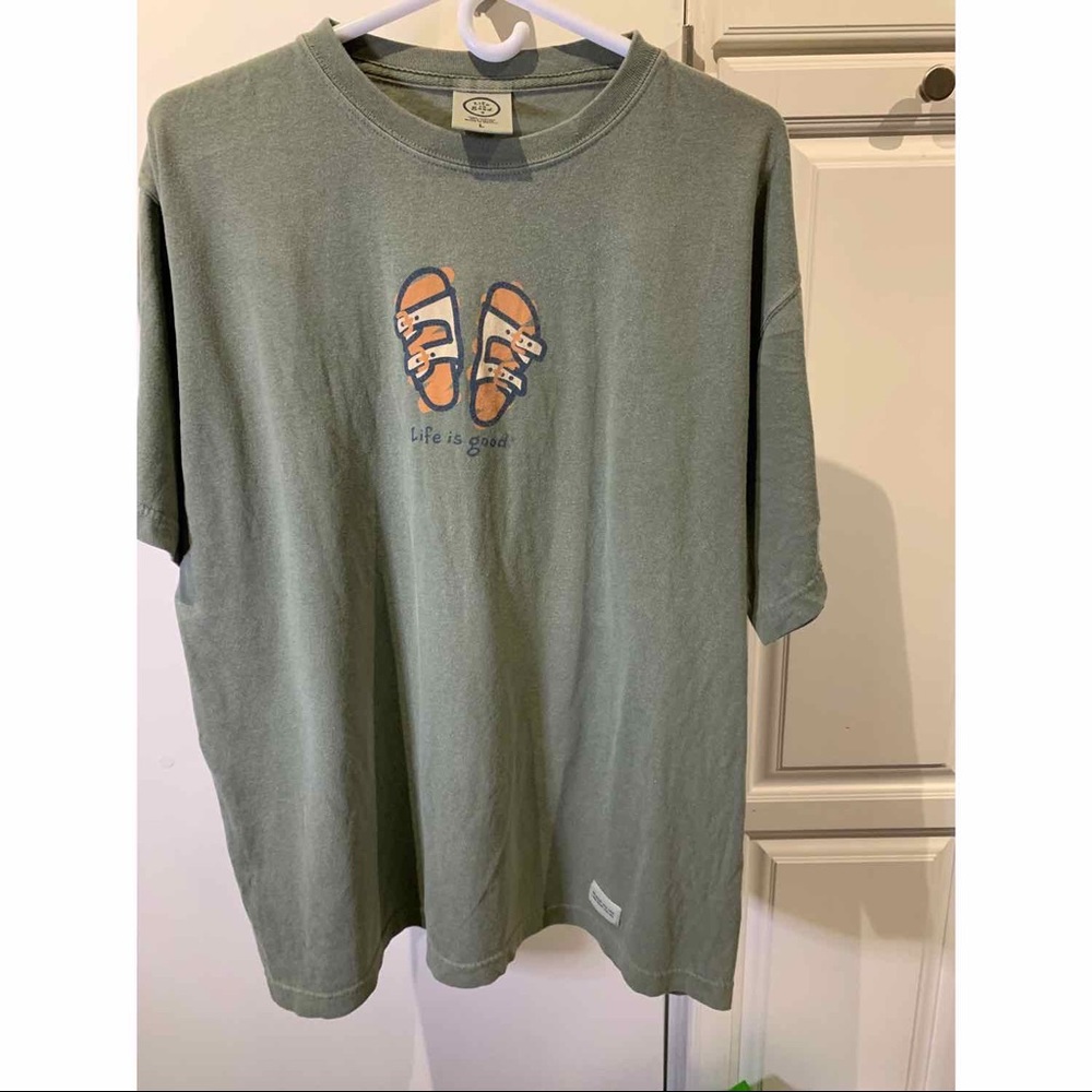 Life is Good T-shirt with Birkenstocks on front.  Size Large